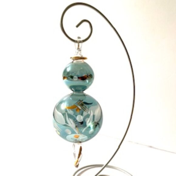 Blue Floral Etched Ball, gold painted - Picture 1 of 3